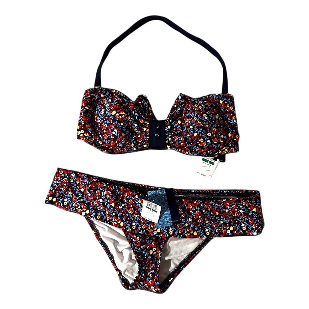 Splendid Swim Womens L Navy Blue Red Floral Two Piece Bikini Beach Vibes NWT